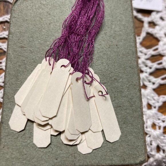 25 Vintage Jewelry tags Purple String Aged Dennison Jewelry Tag Boutiqe - Picture 1 of 5